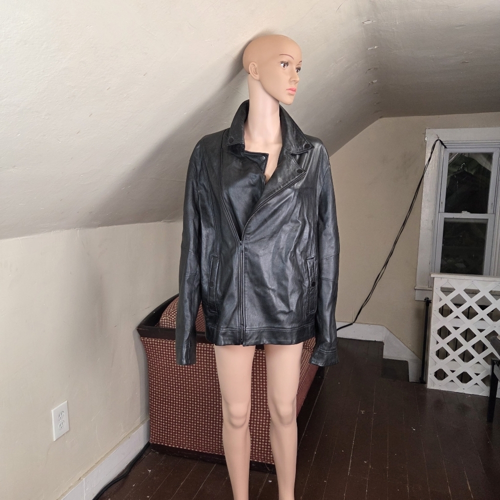 Ron Tomson Los Angeles Black Leather Moto Jacket Asymmetrical Zip Size XXL